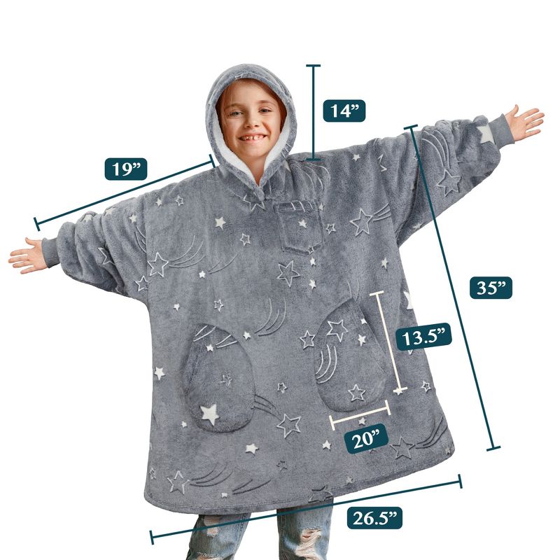 PAVILIA Wearable Blanket Sweatshirt for Kids Boy Girl, Warm Cozy Oversized Giant Hoodie, Fleece Faux Shearling Two Pocket, 5 of 8