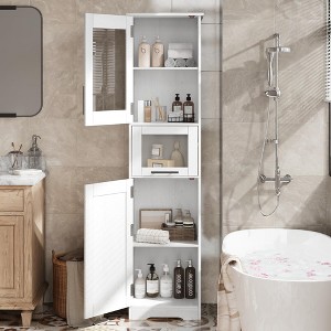 Slim Bathroom Storage Cabinet, Tall Narrow Storage Cabinet with Doors and Adjustable Shelf, Freestanding Bathroom Floor Cabinet - 1 of 4
