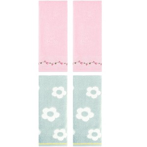 REGALWOVEN 4 Pcs Cute Floral Pattern Bathroom Soft Absorbent Hand Towel - 1 of 4