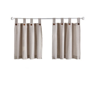 Beige Linen Button Tab Top Kitchen Tier Curtains, 30" x 24"