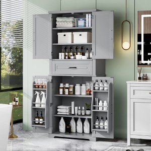 TiramisuBest Bathroom Storage Cabinet with Multi-Functional Storage Space, Drawer with Slide Rails, Adjustable Shelf, Grey - 1 of 4