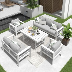 Heynemo Aluminum Patio Furniture Set,5 Pieces Modern Outdoor Conversation Set Sectional Sofa with Upgrade Cushion and Dining Table - 1 of 4