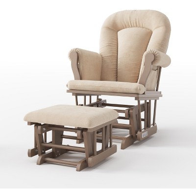 Child Craft Cozy Glider Rocker and Ottoman Set, Padded Cushion with Convenient Storage Pockets, Solid Wood Base & Frame