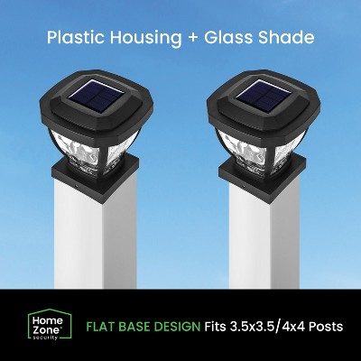 Black Solar LED Post Cap Lights with Rippled Glass, 2-Pack