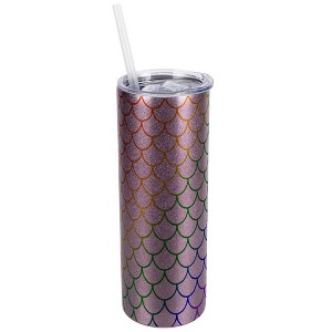 Elanze Designs Rose Gold 20 Ounce Double Wall Stainless Steel Glitter Travel Tumbler With Sliding Lid And Straw, Rainbow Mermaid Scales - 1 of 4