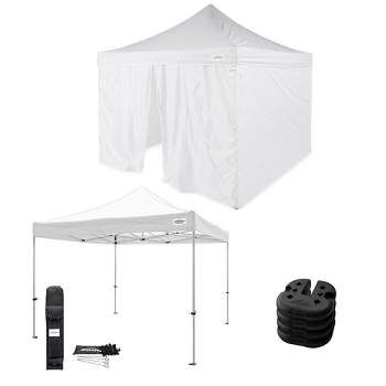 Caravan Canopy 10 x 10' Commercial Tent Sidewalls with TitanShade 10 x 10' Steel Frame Portable Instant Canopy Kit and 4 6-Pound Cement Weight Plates