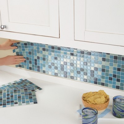 Blue Multi Mosaic Adhesive Backsplash Tiles Set of 6