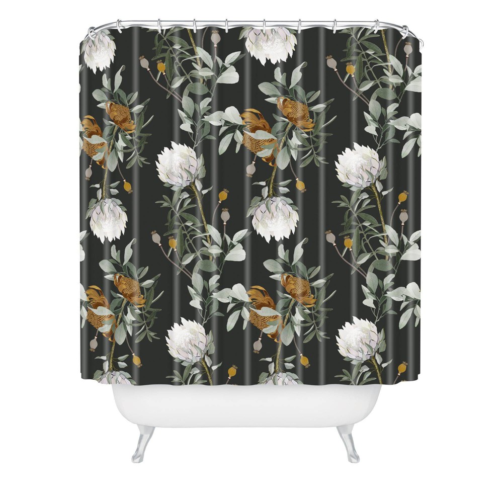 Photos - Shower Curtain Iveta Abolina Helaine Night  Black - Deny Designs: Botanical Pattern, Microfiber, Machine Washable
