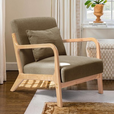 Subrtex Modern Accent Chair Linen Upholstered Arm Chairs with Solid Wood Frame