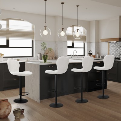 Modern Bar Stools Set of 4, Adjustable Counter Height Bar Stools with Backrest, PU Leather Breakfast Swivel Bar Chairs for Kitchen Island