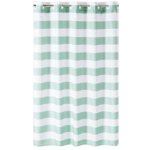 Cabana Stripe Shower Curtain with Liner Aqua/White - Hookless, Blue/White