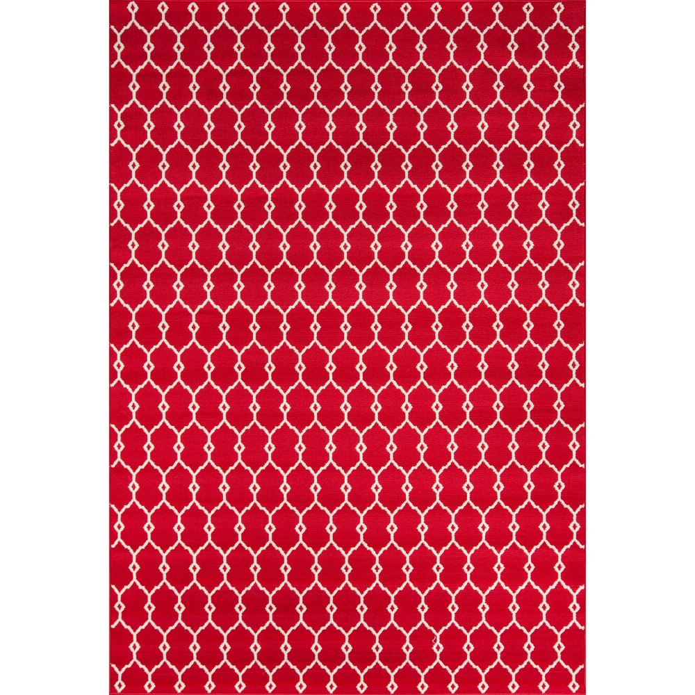 7'10inx10'10in Indoor/Outdoor Fretwork Area Rug Red