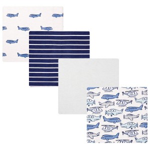 Hudson Baby Infant Boys Cotton Flannel Receiving Blankets 4-Pack, Born To Fly , One Size - 1 of 4