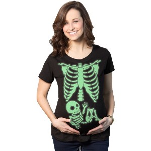 Maternity Skeleton Baby T Shirt Funny Cute Pregnancy Halloween Tee Announcement - Crazy Dog Maternity T Shirt Black M - 1 of 4