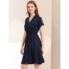 Allegra K Women's Notched Lapel Elastic Waist Pocket A-Line Safari Shirt Dresses - 4 of 4