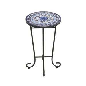 Syemin End Tables Patio Side Table with Shelf, Outdoor Round End Table with Weather Resistant Ceramic Tile Tabletop, Black, 14"*14"*23.25" - 1 of 4