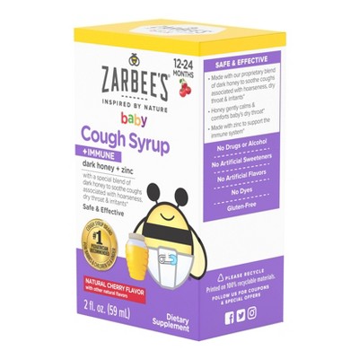 Zarbee&#39;s Baby Cough Syrup + Immune with Honey &#38; Zinc - Natural Cherry Flavor - 2 fl oz