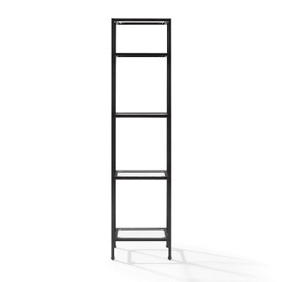 Sleek Aimee Narrow Oil-Rubbed Bronze Etagere with Tempered Glass Shelves