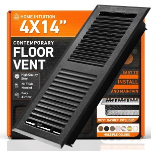 Home Intuition Contemporary Floor Vent Cover 4X14 Inch with Mesh Cover Trap Heat and Air Walkable Metal Floor Vent for HVAC Duct, Matte Black - 1 of 4
