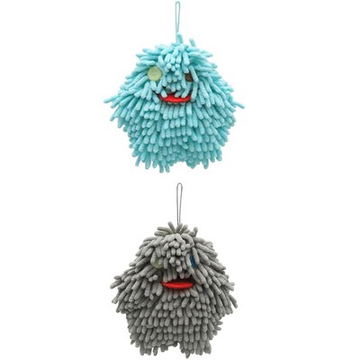 REGALWOVEN Soft Absorbent Chenille Decorative Hanging Ball Hand Towels 2 Pcs