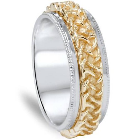 Hand Braided Wedding Band 14K White Gold 7MM Comfort Fit Brushed Mens Ring  