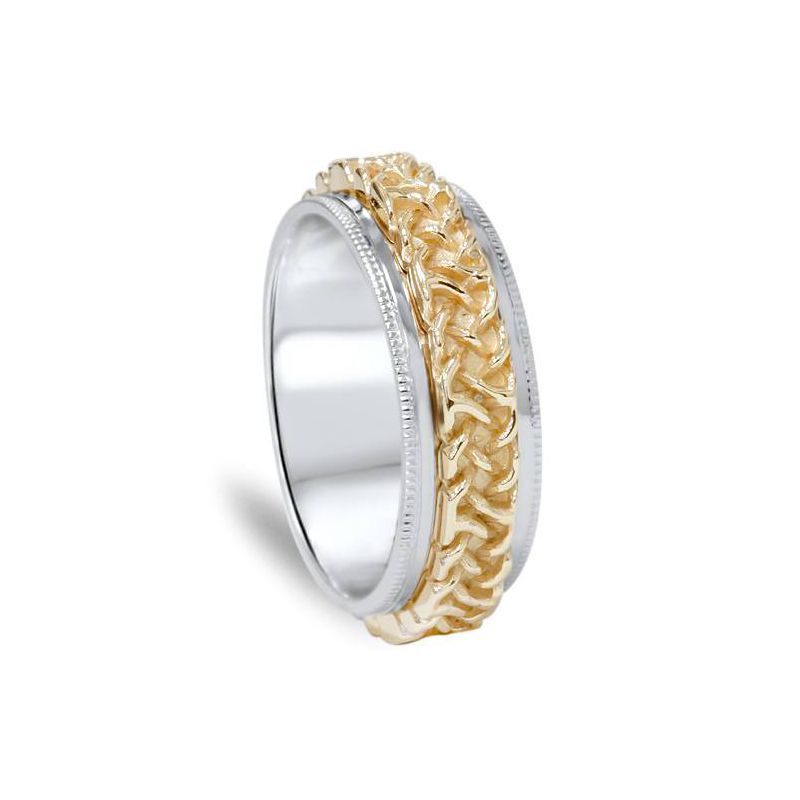 Pompeii3 7mm Hand braided 10K Gold Two Tone Comfort Fit Wedding Band, 1 of 4