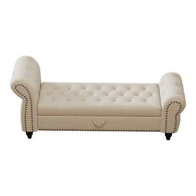 Vynxaria 64.5" Beige Tufted Ottoman and Bench - Ideal for Bedroom with Storage
