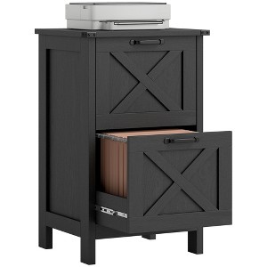 HOMCOM 2 Drawer Vertical File Cabinet with Silent Slides, Farmhouse Filing Cabinet with Barn Doors for A4/Letter Size, Printer Stand, Distressed Black - 1 of 4