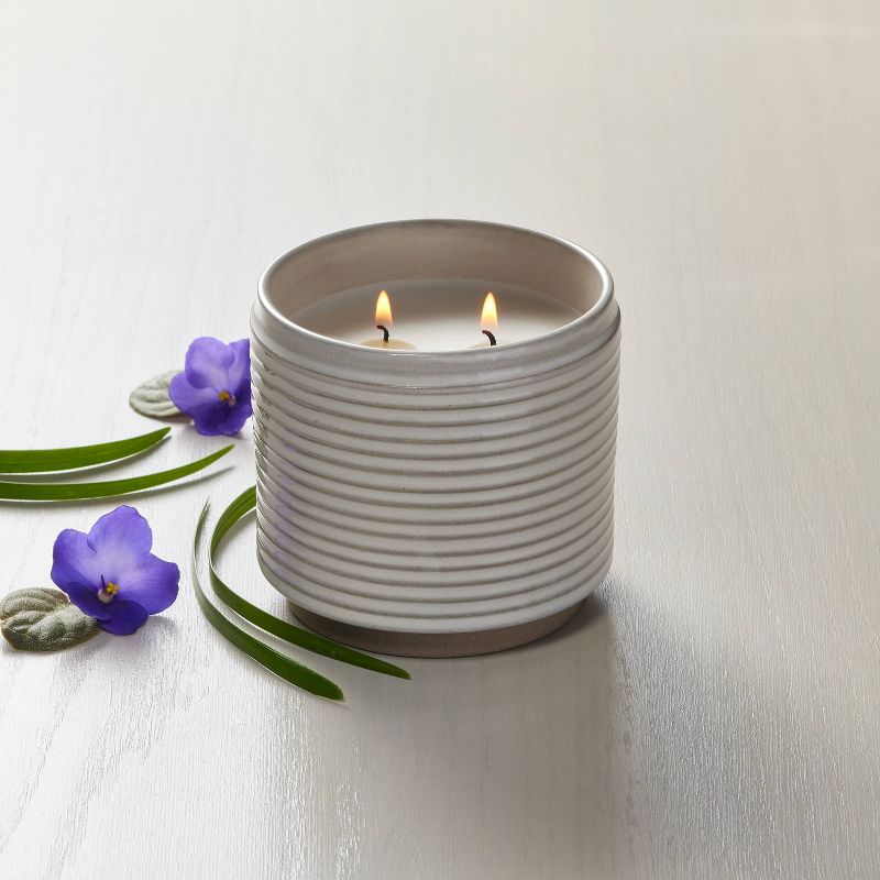 2-Wick Ribbed Ceramic Pampas Jar Candle Light Gray 12oz - Hearth &#38; Hand&#8482; with Magnolia, 3 of 5