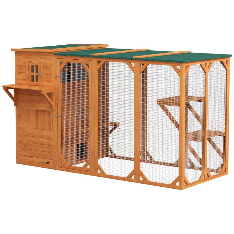 PawHut Large Outside Cat Shelter for 3 Kitties, Multi-Level Design with Big Hiding Areas, Catio Outdoor Cat Enclosure, Cat Condo for Large Cats, 1 of 7