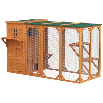 PawHut Large Outside Cat Shelter for 3 Kitties, Multi-Level Design with Big Hiding Areas, Catio Outdoor Cat Enclosure, Cat Condo for Large Cats