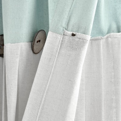 Blue and White Linen Button Kitchen Tier Curtains, 29" x 36"