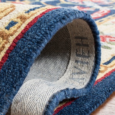 Hand-Tufted Navy and Ivory Wool Square Area Rug