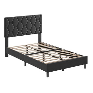 COZONY Velvet Upholstered Twin Bed Frame, Adjustable Headboard Wood Slat Support Metal Frame - 1 of 4