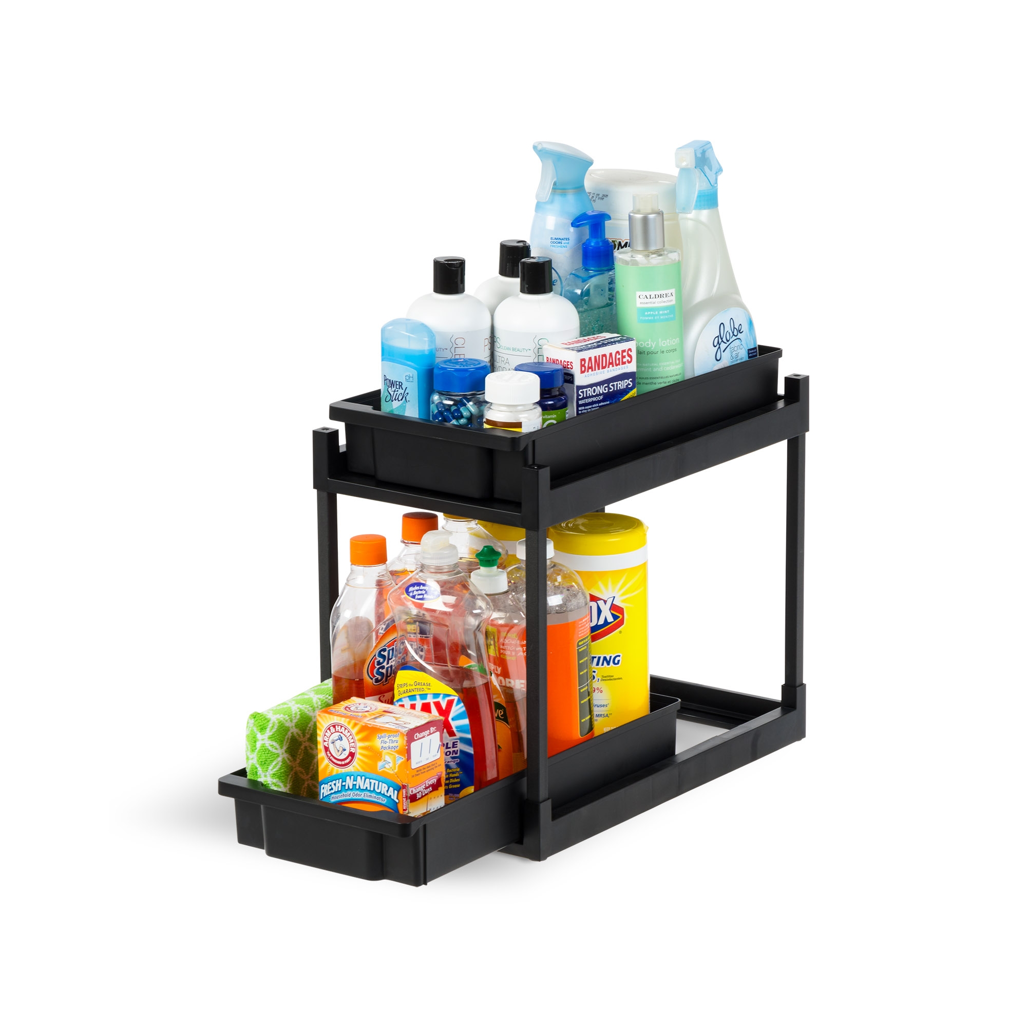IRIS USA 2-Tier Under Sink Organizer, 1 Pack, Storage with Sliding Drawers - Versatile solution for Office, Kitchen or Bathroom - Black