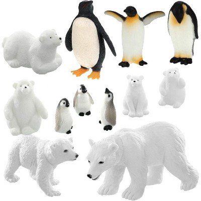 TEMI 12-Piece Polar Animal Figurines Set, Includes Polar Bear and Emperor Penguin Families for Party Favors