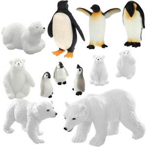 TEMI 12-Piece Polar Animal Figurines Set, Includes Polar Bear and Emperor Penguin Families for Party Favors - 1 of 4