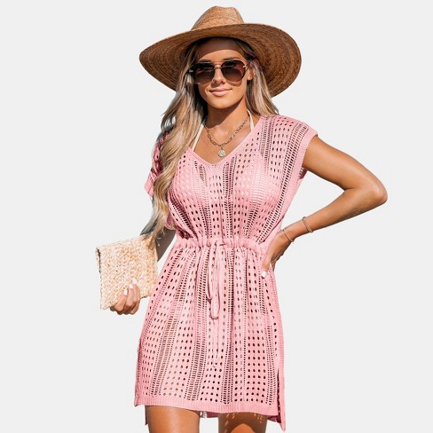 Women s Drawstring Cut out Cover up Dress Cupshe xs pink Target