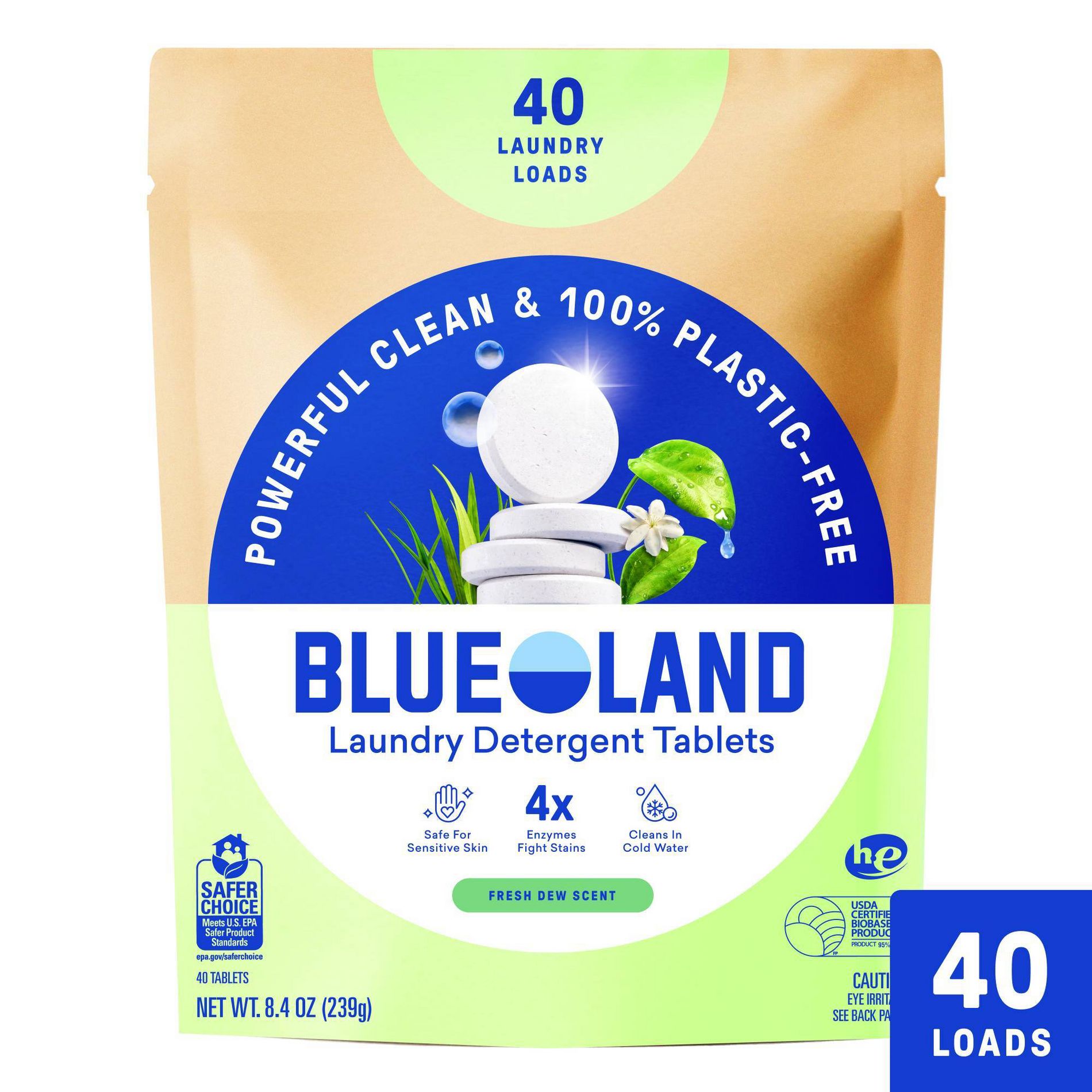 Blueland Fresh Dew HE Deep Cleaning Concentrated Laundry Detergent Tablets 40 Pacs - 8oz