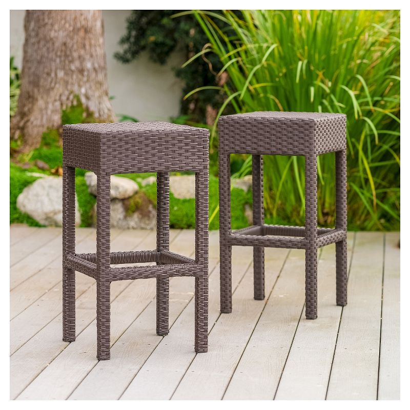 Milton Set of 2 Wicker Patio Backless Barstool - Brown - Christopher Knight Home, 4 of 6
