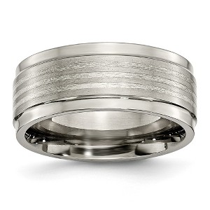 Black Bow Jewelry 9mm Ridged Edge Striped Band in Titanium and Sterling Silver - 1 of 4