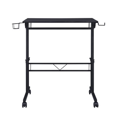 Adjustable Height Black Mobile Writing Desk with Cup Holder and Headphone Hook