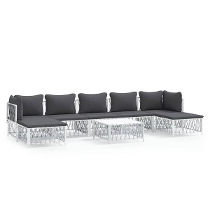 vidaXL Modern Patio Lounge Set, 8 Pieces with Cushions - White Powder-Coated Steel, Textilene and Woven Fabric - 1 of 4