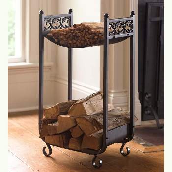 Plow & Hearth - Compact Log Rack, Cast Iron with Scrollwork Design