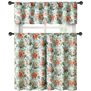 Kate Aurora English Floral Rose Garden Complete 3 Pc Café Kitchen Curtain Tier & Valance Set - 56 in. W x 15 in. L, Pink - 1 of 2