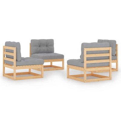 vidaXL 4 Piece Patio Lounge Set with Cushions Solid Wood Pine - Natural