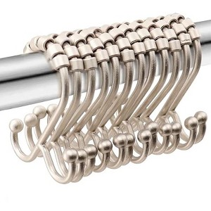 Home Mart Goods 12 Piece Set Brushed Nickel Heavy Duty Double Ear Shower Curtain Hooks Rings Rustproof Metal - 1 of 4