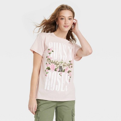 Women's Guns N' Roses Floral Short Sleeve Graphic T-Shirt - Blush XS