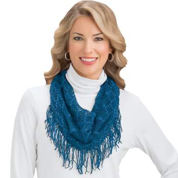 Collections Etc Soft Crochet Knit Infinity Scarf with Tassel Fringe - Dress Up Any Outfit With This Warm Accent