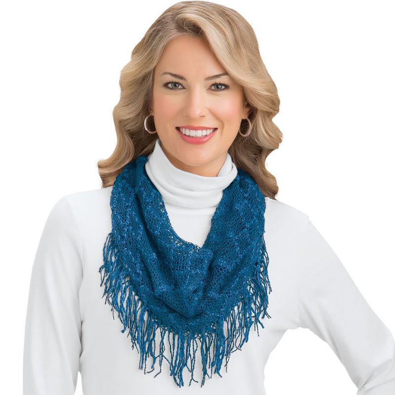 Collections Etc Soft Crochet Knit Infinity Scarf with Tassel Fringe - Dress Up Any Outfit With This Warm Accent, 1 of 4